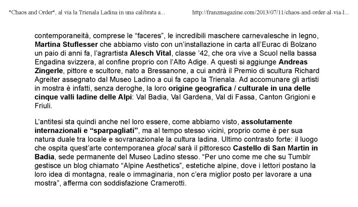 "Chaos and Order", al via la Trienala Ladina in una calibrata altalena tra opposti | franzmagazine_Page_2