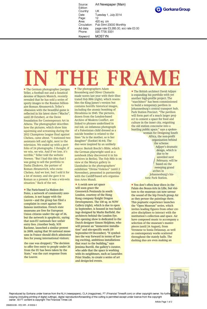 The Art Newspaper_MOSTYN_Divine Violence_150714_Page_1